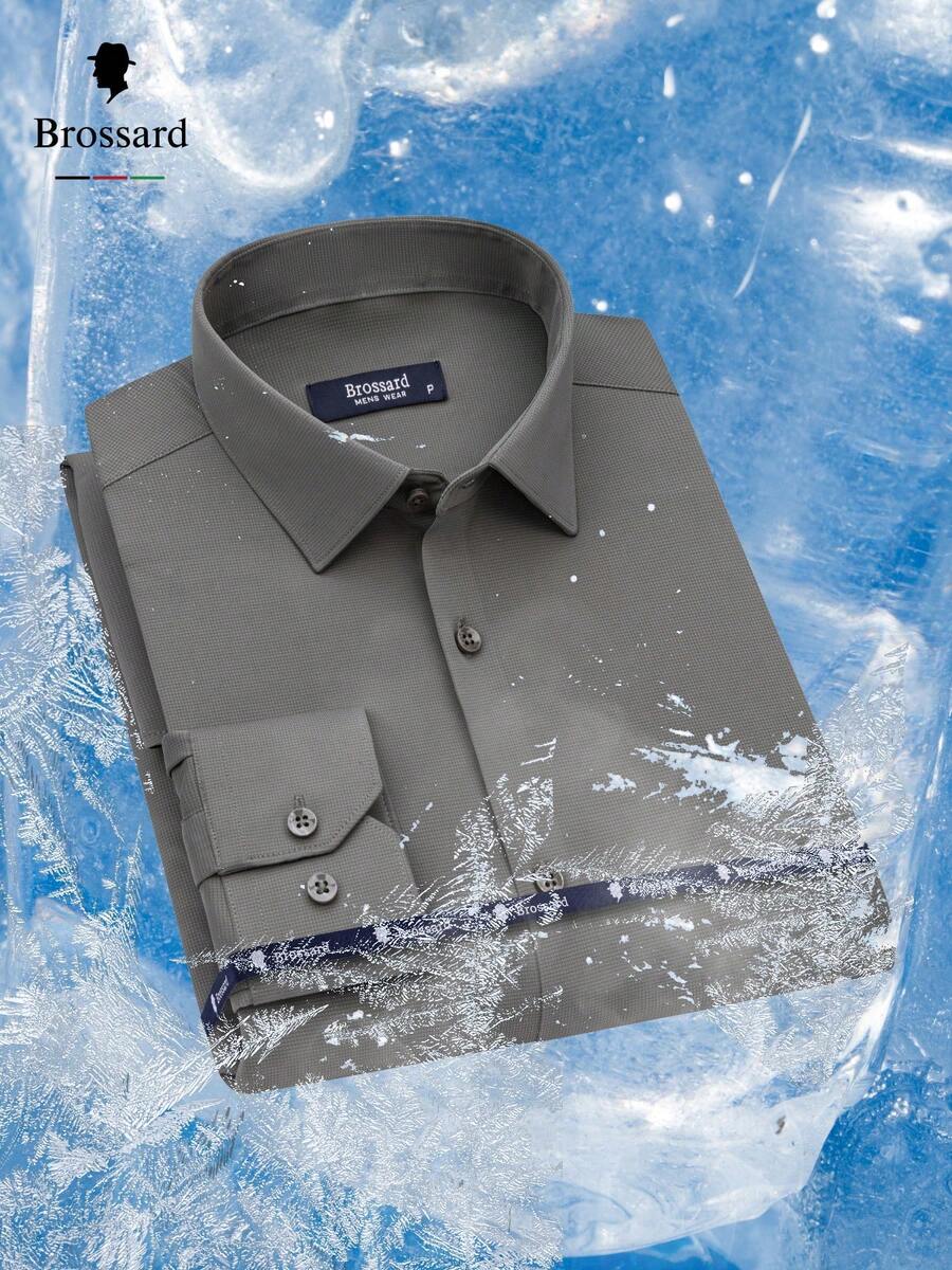 Men's Slim Fit Dress Shirt, Wrinkle-Free, Elastane Knit | Breathable Plaid Shirt | Elegant Slim Fit And High-Quality Fabric | Soft And Breathable | Imported Product - 軍綠色 - 查看 1