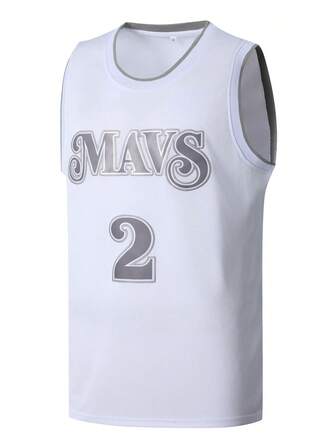 Herr Baskettröja 2 Vit Broderad Avslappnad Sportväst Rundhalsad Ärmlös Träningsdräkt