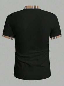 Manfinity BRENVOR Men Contrast Plaid Collar Polo Shirt - Negro - Ver 2