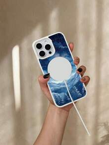Funda de Silicona TPU para iPhone X/XS/11/12/13/14/15/16 y  S22/S23/S24/S25, Estilo Artístico Paisaje Nocturno con Montañas y Bosques, Protectora Antigolpes para Mujer y Hombre, Ideal - Blanco - Ver 3