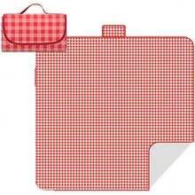 Large Yellow Green Red Plaid Outdoor Picnic Blanket - Durable Non-Woven Fabric, Sand-Resistant & Foldable Portable Beach Blanket For Camping, Hiking, Music Festivals, Lawns - Lightweight Summer Blanket With Classic Checkered Design, Easy To Clean & Machine Washable - Đỏ - Xem 3