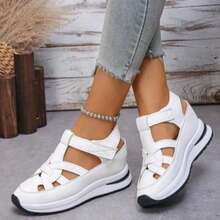 Women's Summer Wedge Sandals - Breathable Cross-Strap Design, Thick Platform Sole With EVA/PVC Cushioning, Lightweight Synthetic Fabric, Suitable For Casual To Formal Looks, Fashionable Lace-Up Style, Comfortable Everyday Wear - trắng - Xem 4