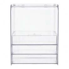 LIVINGANDHOME Living And Home 3-Tier Transparent Cosmetics Storage Organizer Cream/Transparent PET Plastic Dustproof Makeup Organizer With Drawers - Transparent 25cm W X 18cm D X 33cm H - View 6