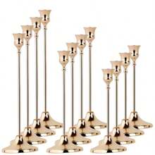 12pcs Elegant & Romantic European Candles For Dinner, Wedding Decoration, 6pcs Tabletop Candle Holders, Conical Metal Candle Holders, Room & Home Decor - Gold - View 11