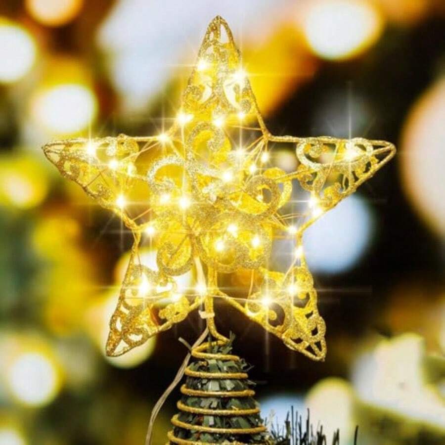 YQQ LUHI Estrella para arbol de Navidad Estrella Punta de árbol Navidad Estrella arbol Dorada Estrella para Arbol de Navidad con Luz Decoraciones del árbol de Navidad Decoracion Navidad.5735 - Dorado - Ver 1