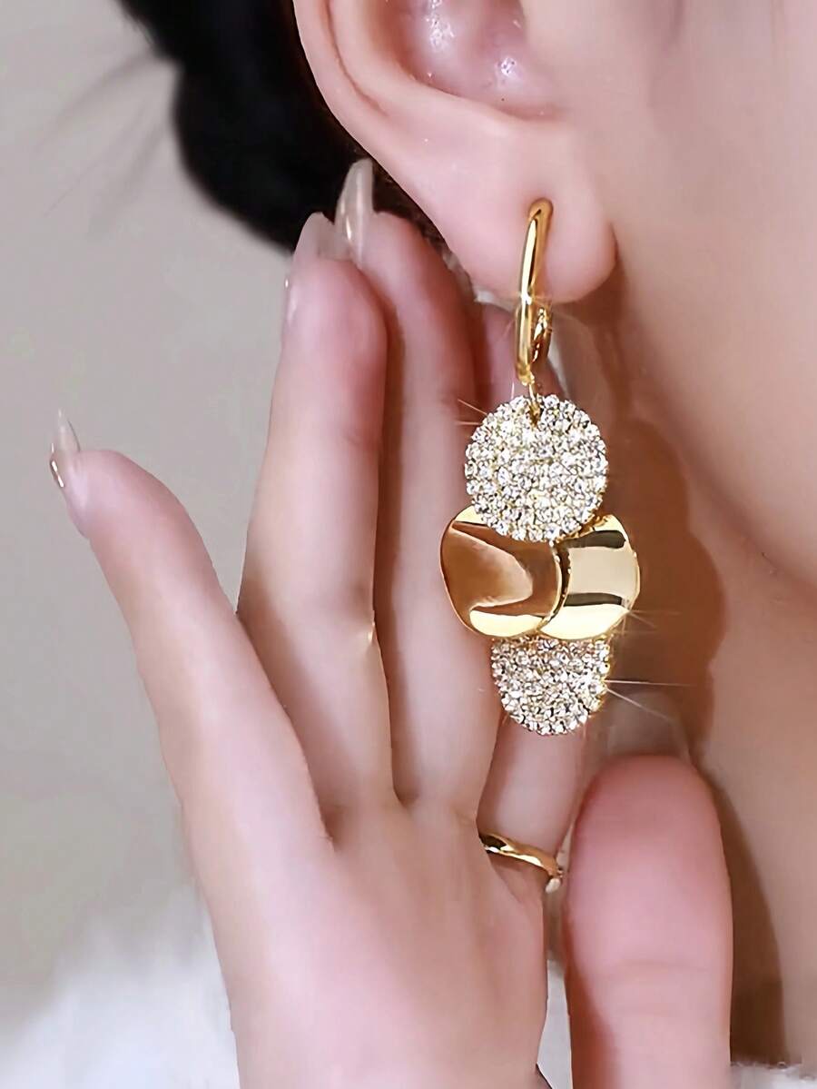 1 Cặp bông tai hợp kim đồng tua rua thiết kế hình học sang trọng, thanh lịch, cao cấp, đính đá Rhinestone hoàn toàn, thích hợp cho trang phục hàng ngày, dạ hội, tiệc tùng, lễ hội của phụ nữ