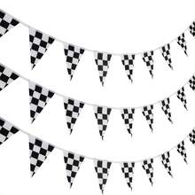10/43ft Black And White Checkered Flag Banner Racing Birthday Decorations, Party Supplies - Black and White - View 6