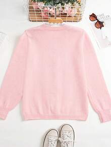 Delicate Style Short Cardigan Sweater Women, Lace Design Knitted Jacket - Pink - View 2
