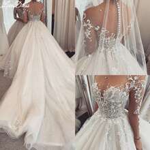 Charming Lace Applique Long Sleeves A Line Tulle Formal Wedding Dress,Registry Office Dresses Bridal Gown,Evening Party Dress Birthday Party Dress Country Wedding,Party Dress Country Wedding,Romantic Church Ceremony Wedding Dress,Suitable For Wedding,Dating,Party,Singles' Party,Vacation,Formal Occasions,Dinner Dress,Prom Dress,Homecoming Dess,Cocktail Party,Wedding Guest Dress,Graduation - trắng - Xem 2
