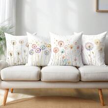 4pcs Minimalist Dandelion Watercolor Pillow Cover Set, Single-Sided Printed Peach Velvet Polyester Material, 45*45/50*50/40*40CM Cushion Cover For Modern Fabric Sofa Indoor Decor, Party Decoration, Gift