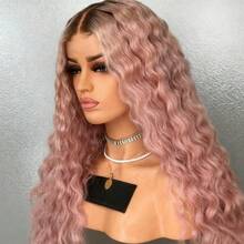 Ombre Pink With Dark Root Deep Wave 13x4x1 HD Lace Front Wigs Human Hair Glueless Wigs For Women Brazilian Kinky Curly T Part Lace Frontal Wig Natural Hairline 250 Density Pink Colored Pre Plucked With Baby Hair Natural Look Hairpiece Wig For Party Daily Use - 根根分明與漸層 - 查看 4