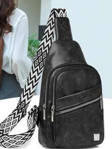 Nova bolsa transversal retrô, moderna, clássica e versátil, em tecido PU impermeável de cor sólida, com várias camadas. Possui bolso embutido, diversos compartimentos com zíper e um orifício externo para fones de ouvido. A alça de ombro com estampa de diamante é ideal para viagens, compras, uso como bolsa transversal e também como bolsa esportiva para atividades ao ar livre. - Preto - Ver 3