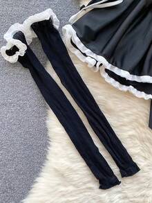 Sexy Lingerie Maid Catwoman Nightdress Uniform Seduction Sexy Lace Tube Top Perspective Splicing Mesh Suit - 黑色 - 查看 5