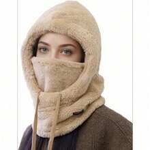 Thick Plush Fleece Balaclava Winter Hood Hat, Windproof Warm Face Mask Neck Gaiter Combo For Ski Cycling Outdoor Sports - Black - View 6
