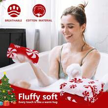 Juego de 2 toallas de mano de Navidad, color rojo y blanco, menta dulce, toalla decorativa de algodón, toalla de baño para limpieza de secado de cocina, 29.5 x 13.pulgadas - 1 - Ver 7