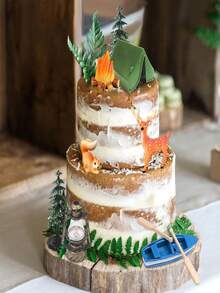11 Peças Topos de Bolo para Festa de Camping Incluindo Tenda, Fogueira, Árvore, Barco, Cervo, Três Árvores, Tenda, Palitos para Cupcake, Decorações de Bolo Feliz Camping para Suprimentos de Festa de Camping - Multicolorido - Visão 4