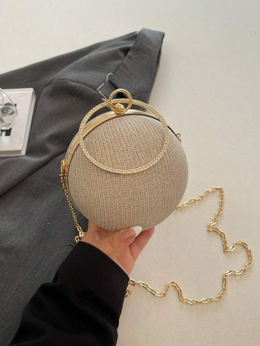 时尚迷你单肩斜挎包/手拿包 - 金色 - 查看 1