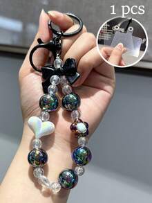 Keychain Bow Bead Dopamine Girl Car Keychain Heart Phone Hanging Chain Bag Decoration Pendant High Beauty