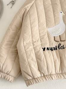 INS Baby Girls' Warm Duck Animal Embroidery Striped Baseball Collar Jacket, Winter