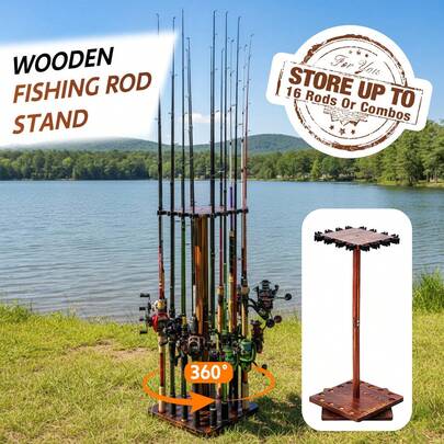 PORIYA 16-Rod Fishing Pole Stand Fishing Rod Holders 360° Rotatable Fishing Pole Rack