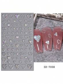 2pcs Aurora Love Heart Nail Art Stickers - 5D Holographic Sequins, Self-Adhesive Decals For DIY Manicures, Perfect For Weddings & Parties, Fantasy, Embossed, Decoration - 銀色 - 查看 3