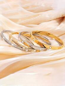 1pc Stainless Steel Fashionable Versatile Heart-Shaped Rhinestone Bracelet, Suitable For Daily Wear - Yellow Gold - View 4