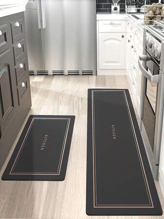 1pc Simple Line & Letter Pattern Absorbent Mat/Carpet Set, Approx. 3mm Thick, Washable, Suitable For Kitchen, Bathroom, Entryway, Laundry Room, Study, Living Room, Bedroom, Hallway