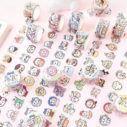 1pc Cartoon Surrounding Japanese Soft Cute Paper Collage Tape Diy Hand Account Sticker Material Decoration Stick Cartoon Japanese, Student Gift, Reward Gift, Super Cute High Appearance Gift For Friends, Valentine's Day Gift, Advertising Gift, Couple Style, High Appearance Gift[Stochastic Style]