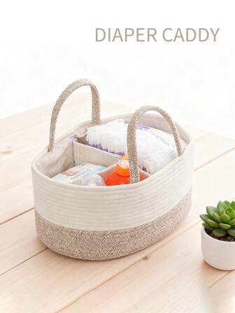 1 st blöjkorg för baby, bärbar förvaringskorg för barnrum med utbytbara fack, vävd repblöjkorg för mamma, viktiga tillbehör