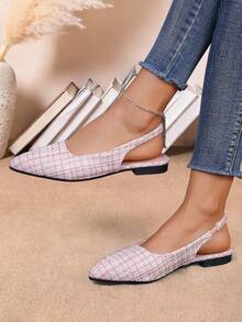 Women Vintage Buckle Sandals With Pointed Toe, Low Chunky Heel, Comfortable And Breathable Backless Slingback Shoes, French Romantic Style For Spring And Summer - Pink - View 2