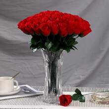 10 piezas Ramo de rosas artificiales - Rosas rojas realistas con hojas verdes densas, sin mantenimiento, adecuadas para bodas, hogar, decoración de fiestas de San Valentín - Arreglo floral falso duradero, decoración del hogar romántica, diseño de pétalos delicado, apariencia realista - Rojo - Ver 6