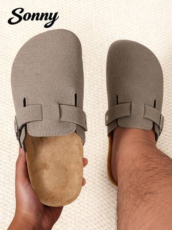 Wide Fit Men's Casual Solid Color Slip-On Mules, Comfortable Non-Slip Durable Soft Sole, Round Toe Design, Comfortable Fabric Upper, PVC Sole, Slip-On Closure, Suitable For Outdoor Activities All Year Round