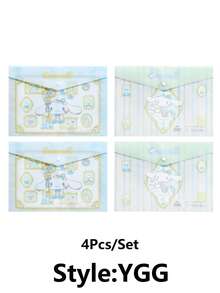 Sanrio 4个装 Hello Kitty A4 可爱卡通 Kuromi My Melody Cinnamoroll 文件袋 透明防水密封袋 塑料袋 开学季学习用品