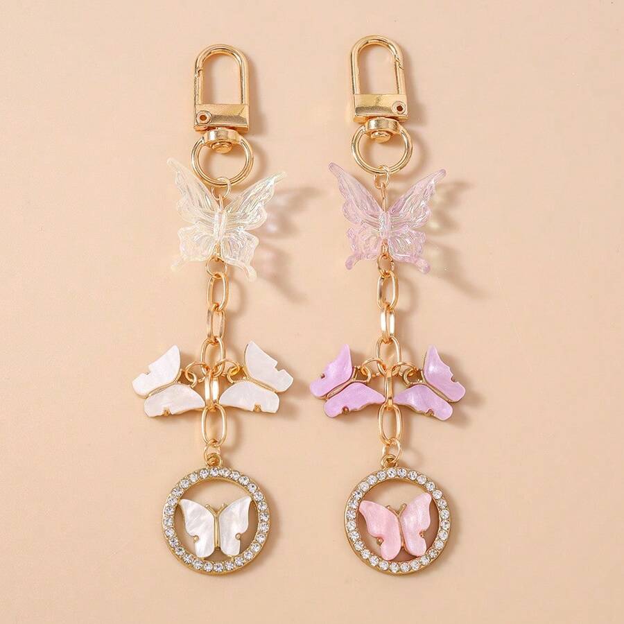 1 pieza Llavero de mujer con mariposa de acrílico y anillo redondo con rhinestones, elegante y de moda, gran regalo para mejores amigas