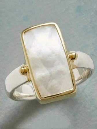 1件波西米亚复古风女士日常配饰长方形戒指，订婚及结婚礼物