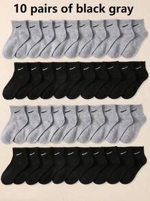 20 Pairs/Set Random Mixed Color Children's Socks, Black Versatile Style, Gray Baby Mid-Calf Socks, Diagonal Striped Pattern, Suitable For Casual Daily Wear - Multicolor - View 9
