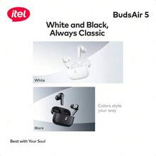 itel BudsAir 5 Auriculares Bluetooth semi-in-ear, diseño ligero in-ear, reproducción extendida de 36 horas, soporte de traducción de IA, audio espacial 360°, latencia baja de 60ms - Blanco - Ver 3