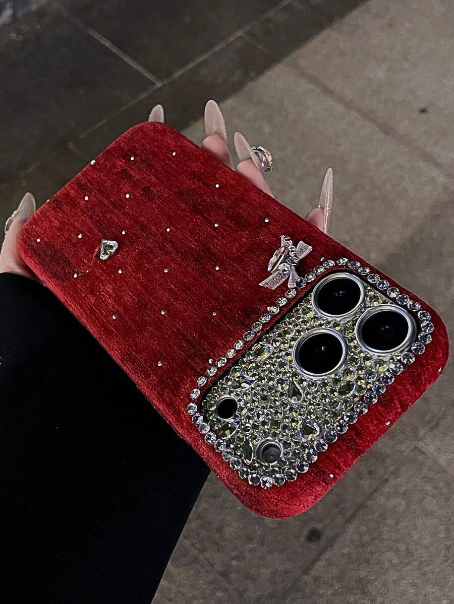 Wnter 时尚蝴蝶结闪亮透明手机壳，兼容 17 Pro Max 16 Pro 13 14 15 - 紅色 - 查看 1