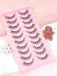 10/20Pairs Of Natural Cross Full False Eyelashes With Clear/Black Stem,Fluffy Slim For Everyday Use Manga Eyelashes, Travel Essentials - Black - View 6