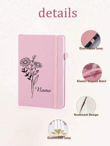 1pc Customized PU Leather Notebook, Engraved With Birthday Floral Pattern, Soft Leather Cover, Personalized Notebook, Christmas Gift, Birthday Flower Gift, Valentine's Day Gift, Anniversary Surprise, Teacher's Day Gift - Multicolor - View 4