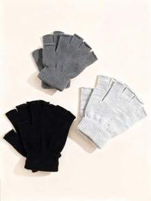 Guantes sin dedos de punto ligeros, unisex adulto, adecuados para trabajo, estudio, escritura, ciclismo al aire libre, cálidos y a prueba de viento, colores/estilos surtidos, otoño/invierno - Multicolor - Ver 3