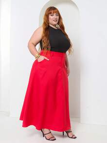 Plus Size Tailored Flared Skirt - Red - View 2