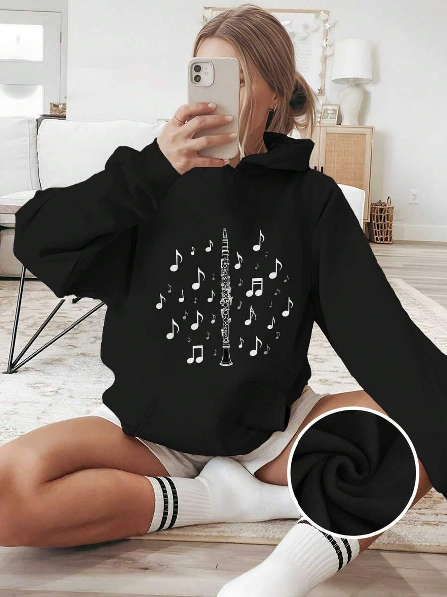 Item Picture Womens Plus Size Red Hoodie With Clarinet Musical Notes D (2) - Black - View 1
