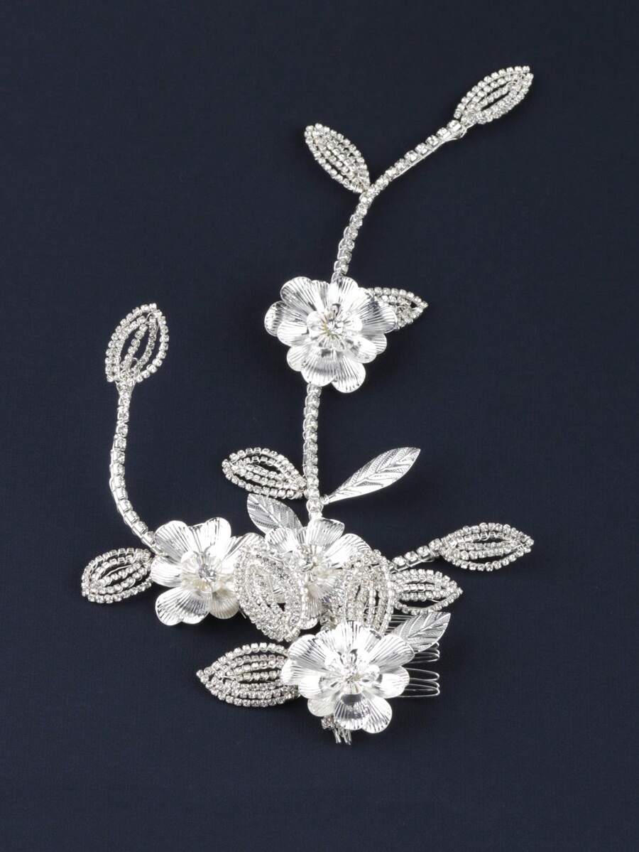 Peine de pelo de flor de aleación vintage, accesorio de tocado versátil y elegante para boda, fiesta, recogido, accesorios del Día de San Valentín - 24-1201 - Ver 1