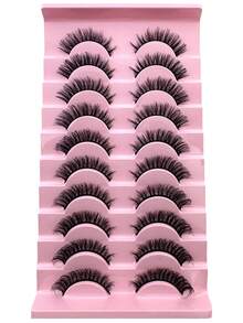 10 Pairs Manga Lashes Faux Mink Eyelashes Natural Full False Eyelashes Travel Essentials Makeup Tools - 自然纖長款 - 查看 8