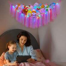 Stuffed Animals Net Or Hammock , 59 Inch Toy Hammock Net For Stuffed Animals Corner Hanging Stuffed Animal Storage Stuffed Animal Holder For Nursery Kids Bedroom - Pink - View 4