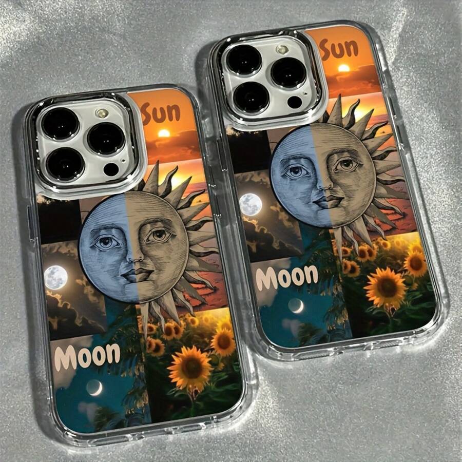 Funda para teléfono con diseño de luna y sol para modelos de 13, 12, 11, 16 Pro Max, 15 Pro y 14 PLUS.Ofrece absorción de impactos, propiedades antideslizantes y es ligera, reflejando las últimas de moda.Esta funda de alta calidad de TPU ofrece una excelente protección tanto para hombres como para mujeres. - Color 1 - Ver 1
