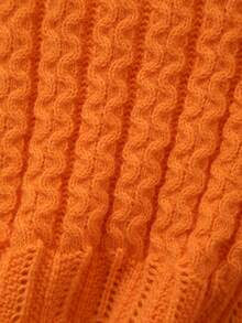 Girls' Round Neck Knitted Vest With Bow Design, Solid Color, Spring/Summer/Autumn - Orange - View 5