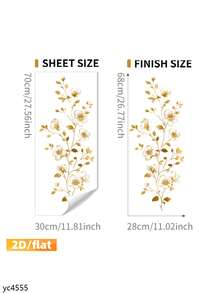 1 pieza Pegatina de flor de vid dorada premium - Adecuada para sala de estar, dormitorio, cocina, decoración de puertas y paredes, decoración del hogar, diseño floral, decoración elegante, acabado mate, fácil aplicación, despegar y pegar, diseñadores de interiores, entusiastas, pegatina de pared para pared/dormitorio, pegatinas decorativas de pared
