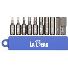 LABEAR - Juego de 10 puntas de destornillador de cabeza hexagonal S2 Stee, brocas hexagonales SAE de 1 pulgada para montaje (1/16 pulgadas, 5/64 pulgadas, 3/32 pulgadas, 1/8 pulgadas, 9/64 pulgadas, 5 - 2"x MÉTRICO - Ver 4